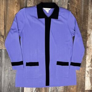 Exclusively Misook Open Cardigan Purple Black Knit Large